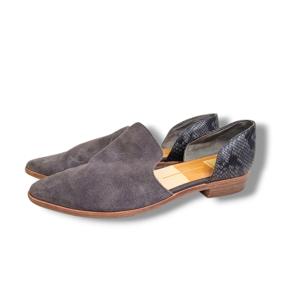 Dolce Vita Shoes - Dolce Vita Kelsa Leather Flats 10 Gray Snakeskin Heel Slip On D'Orsay Loafers